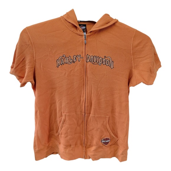 Harley Davidson Womens 1X Orange Short Sleeve Full Zip Beach Pool Swimming Cover - Picture 2 of 12